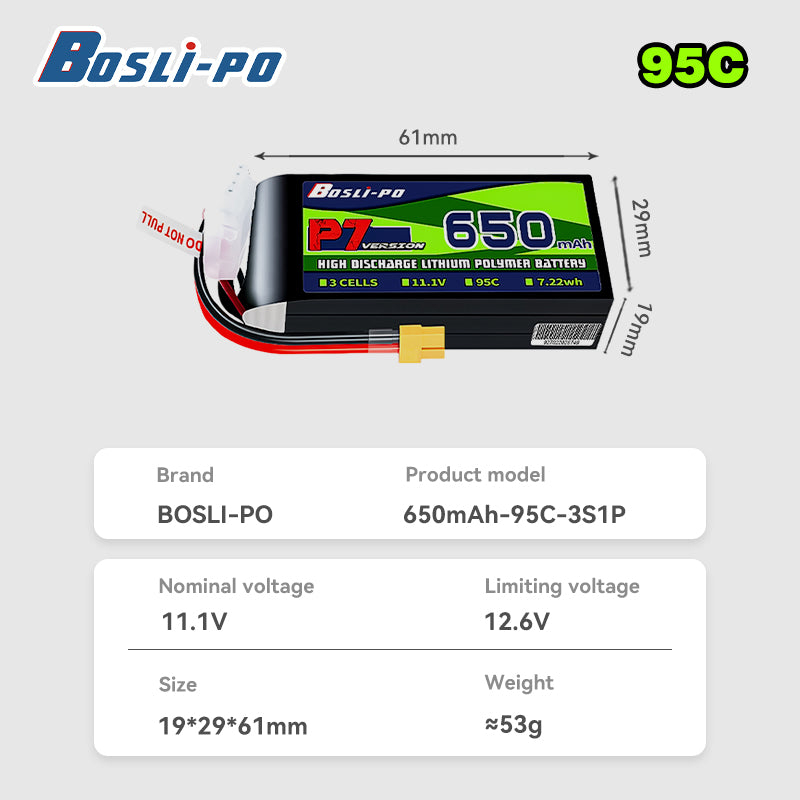 Boslipo P7 Versione 650mAh 95C - Lipo Battery 4S recensione e prezzo