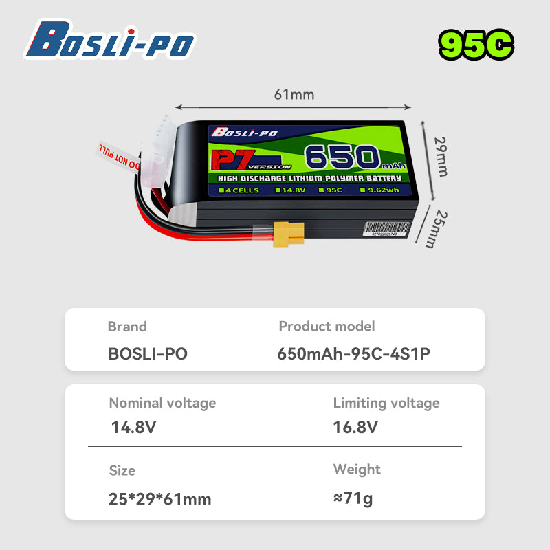 Boslipo P7 Versione 650mAh 95C - Lipo Battery 4S recensione e prezzo